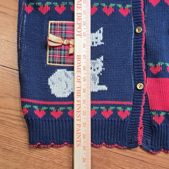 Vintage 90s Ugly Christmas Instarsia Knit Cat Cardigan Sweater Granny Festive L - Picture 13 of 16